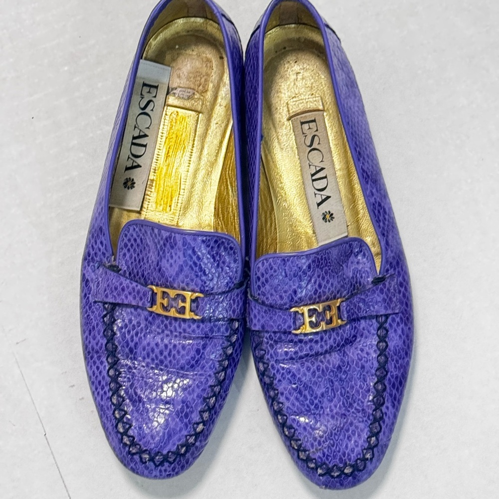Escada Purple Croc Signature Moccasin Flats 7.5 B